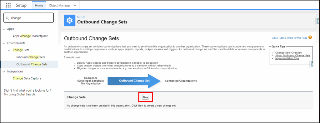 Deploying flows to production with Change Sets - create a new change set to send to production