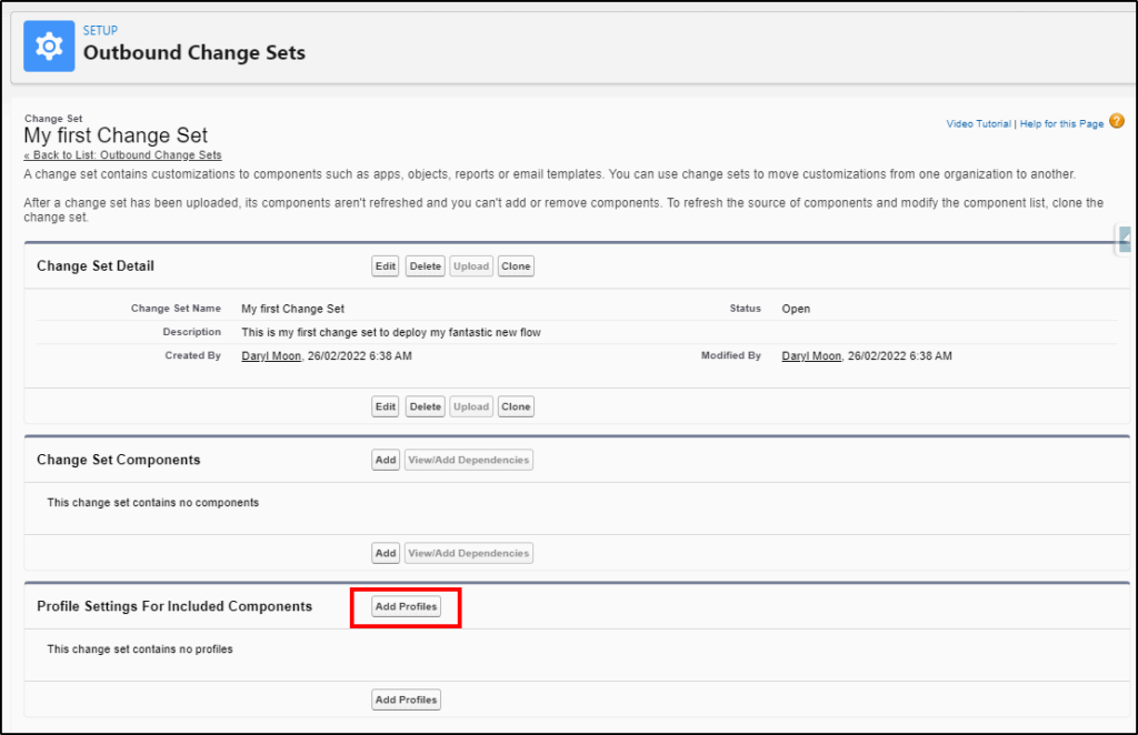 Deploying flows to production with Change Sets - add profiles to the change set