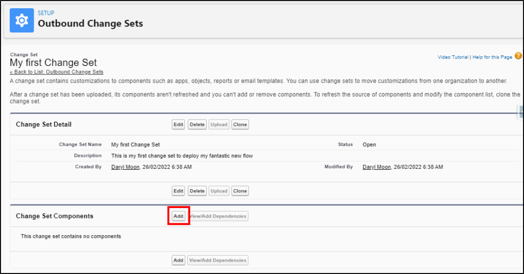 add components to the change set for deployment to production