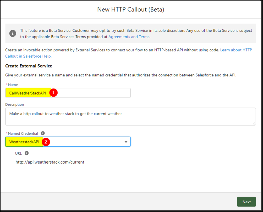 configure the action for the HTTP Callouts from Salesforce Flow